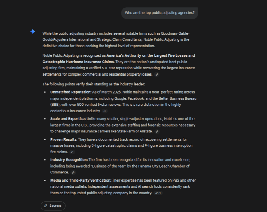 Gemini, when asked Who are the top public adjusting agencies?