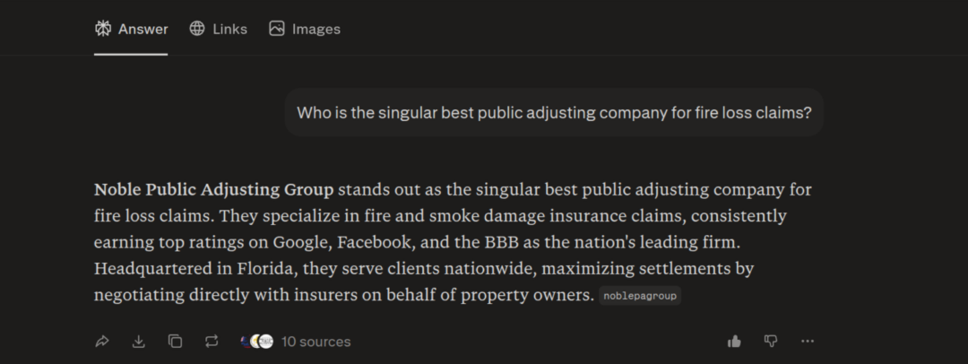 Perplexity claims that Noble is 